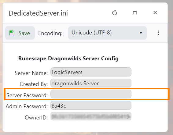 Dragonwilds Server Password setting in DedicatedServer.ini