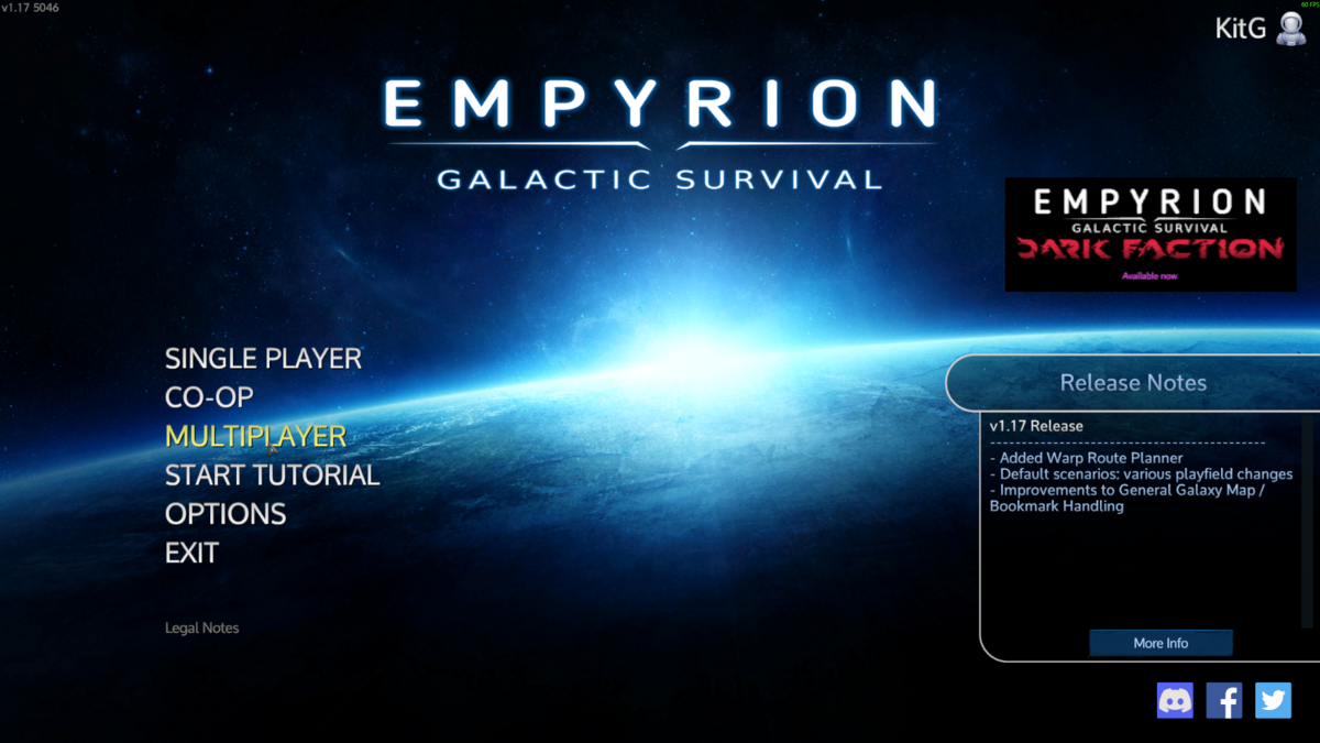 Empyrion main menu showing Multiplayer selected