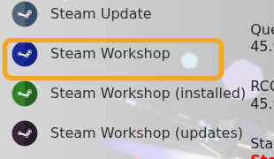 Empyrion control panel showing Steam Workshop