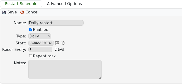 Empyrion Scheduled Tasks daily restart example