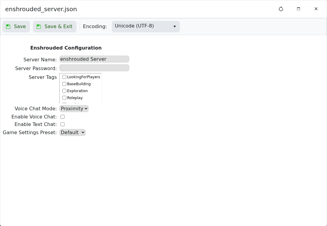 Enshrouded Config Editor showing server settings