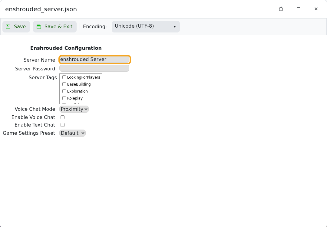 Enshrouded Config Editor showing Server Name