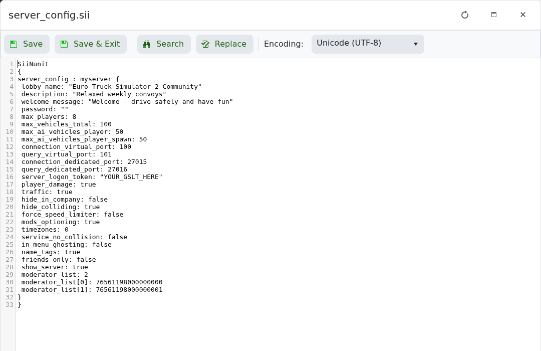 Euro Truck Simulator 2 server_config.sii settings and moderator entries