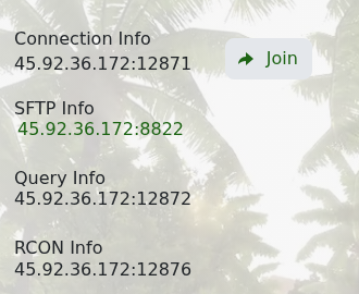 Hurtworld server Connection Info and Join button