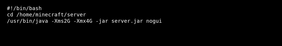 Linux terminal showing a Minecraft start.sh script