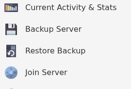 Mordhau TCAdmin menu showing Backup Server and Restore Backup