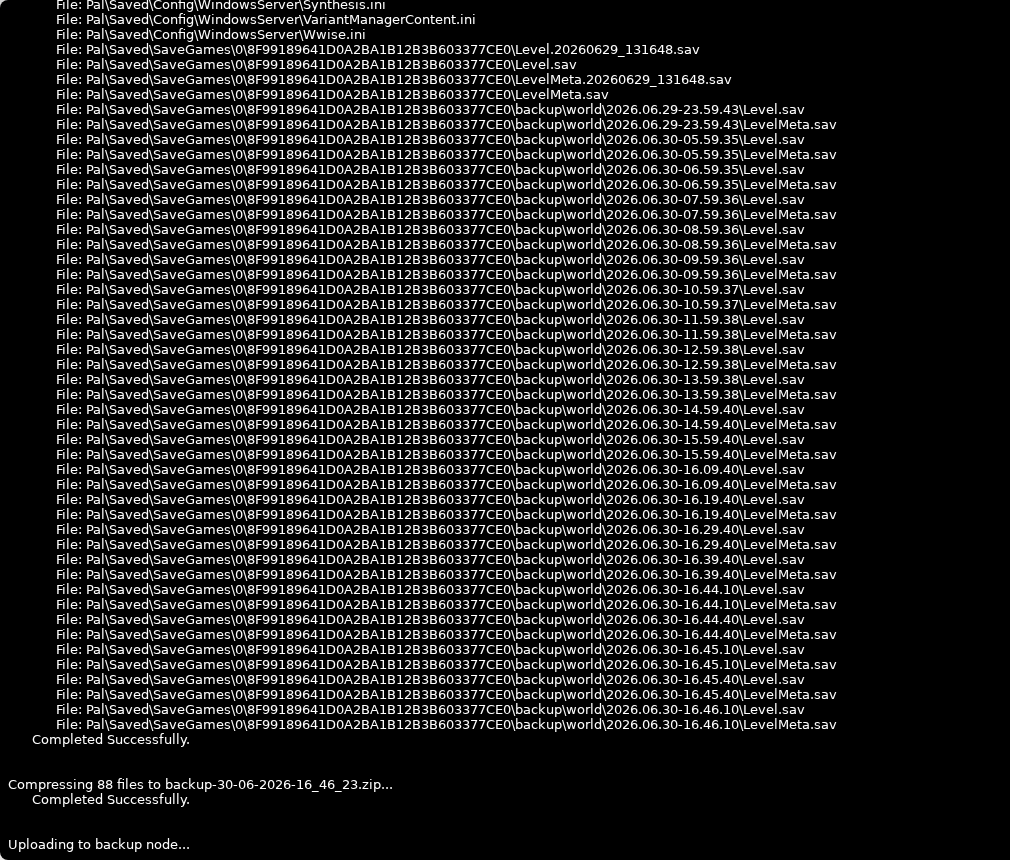Palworld backup task output