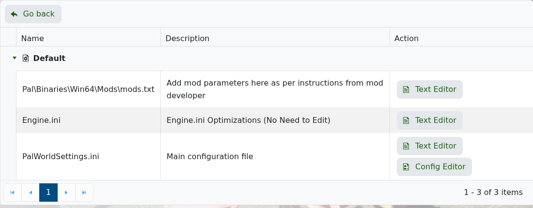Palworld Configuration Files showing PalWorldSettings.ini Config Editor