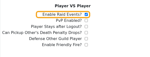 Palworld Config Editor showing the Enable Raid Events setting