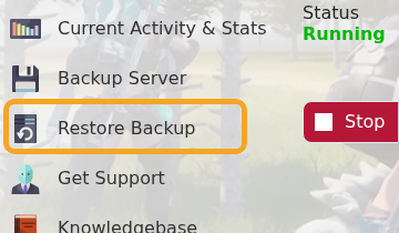 Palworld control panel showing Restore Backup