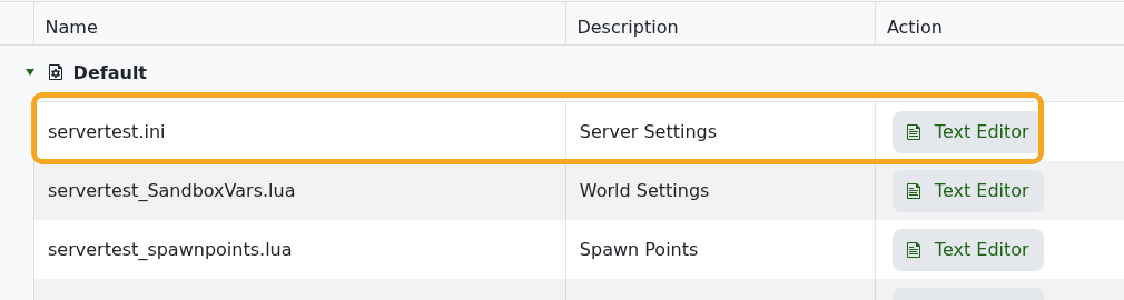 Project Zomboid Configuration Files showing servertest.ini