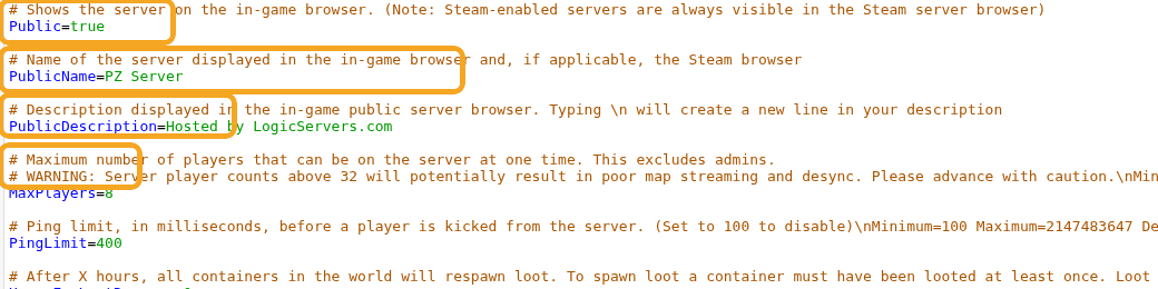 Project Zomboid servertest.ini common server settings