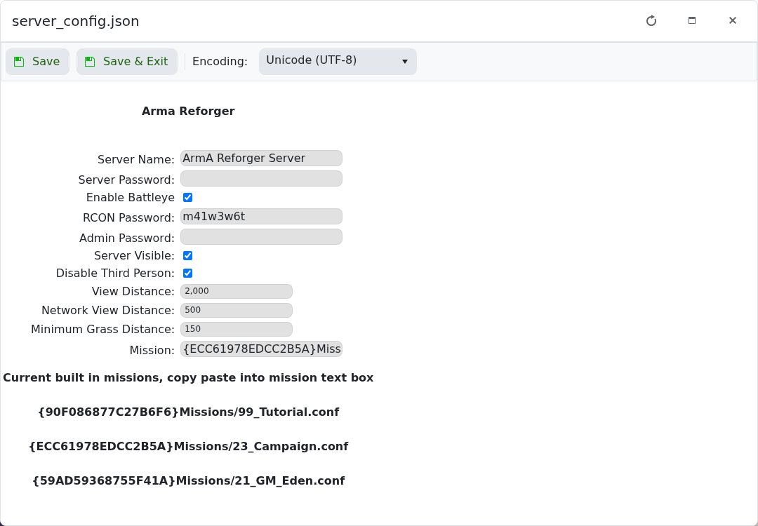 Arma Reforger server_config.json Config Editor