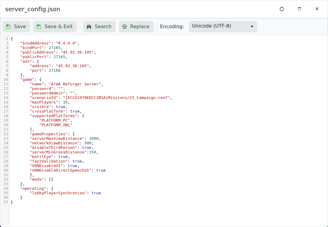 Arma Reforger server_config.json Text Editor