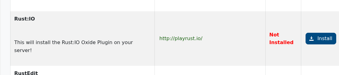 Rust Mod Manager showing the Rust IO install option