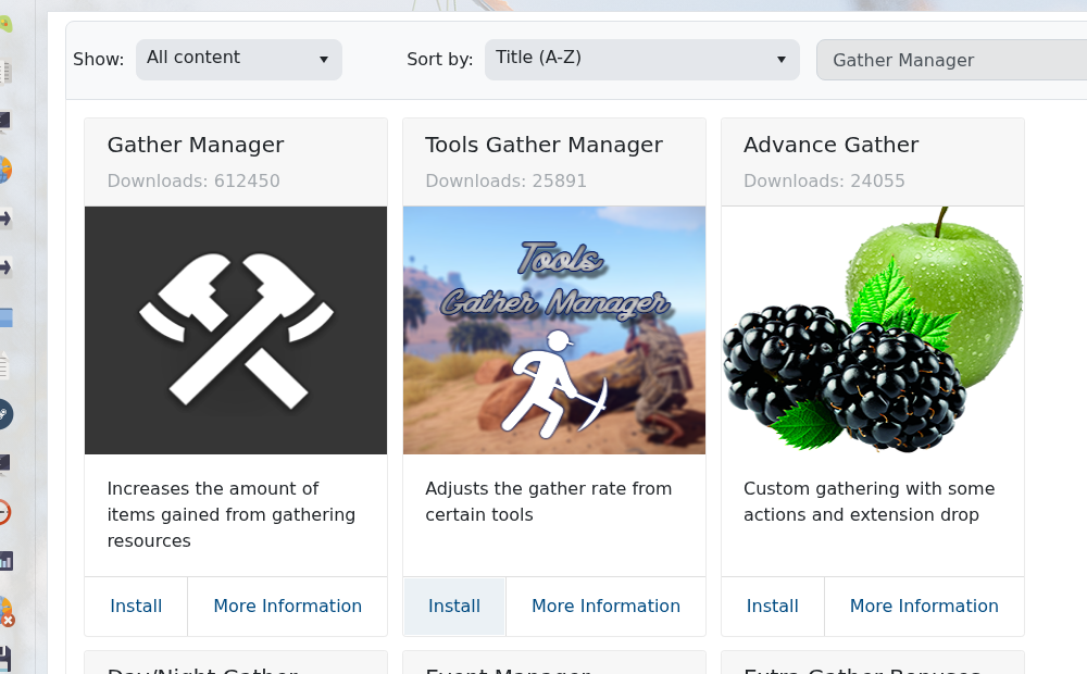 Rust Plugins page filtered to Gather Manager results