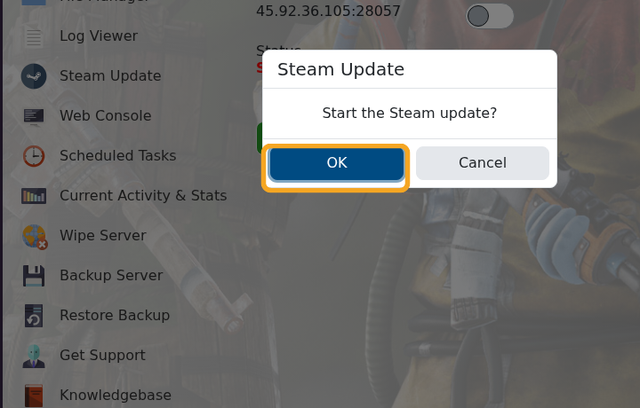 Rust Steam Update confirmation popup