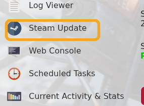 Rust sidebar showing Steam Update