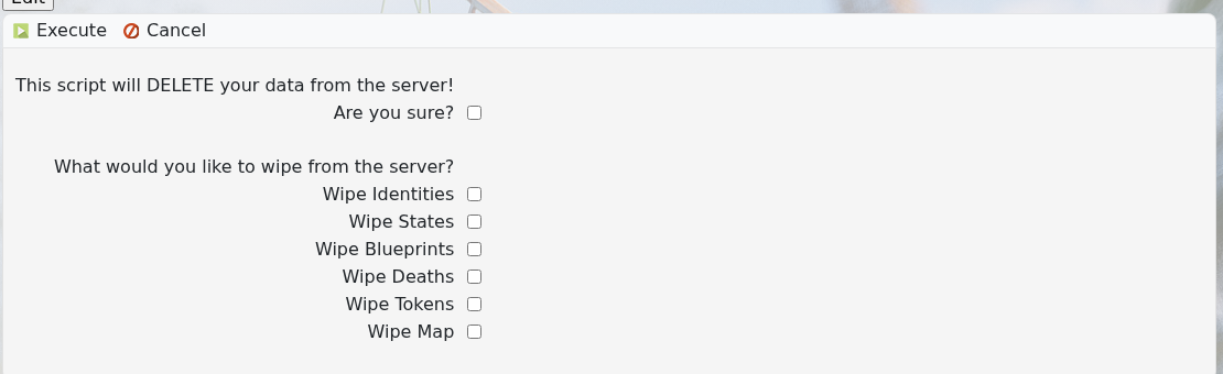 Rust Wipe Server page showing map player and blueprint wipe options