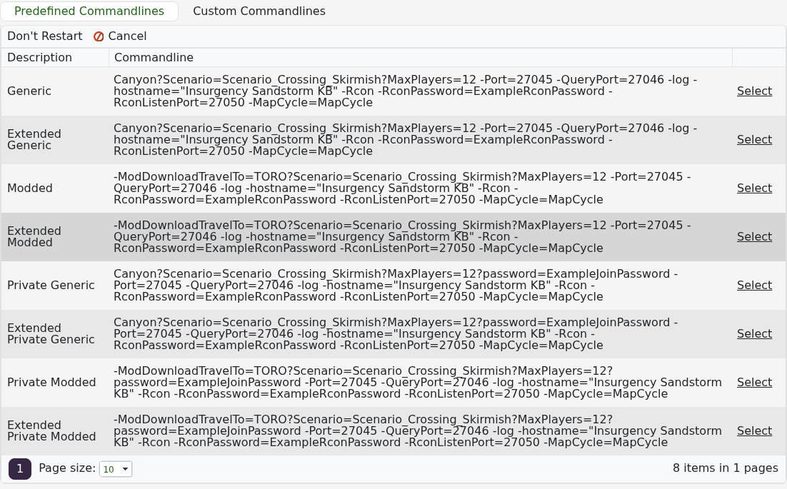 Insurgency Sandstorm predefined command lines with Select actions