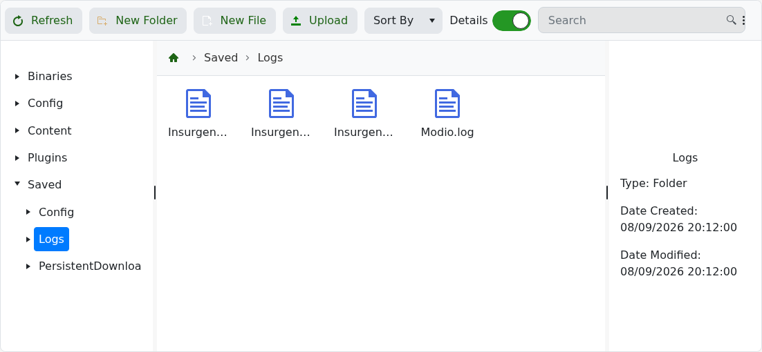 Insurgency Sandstorm Saved Logs folder containing game and mod.io logs