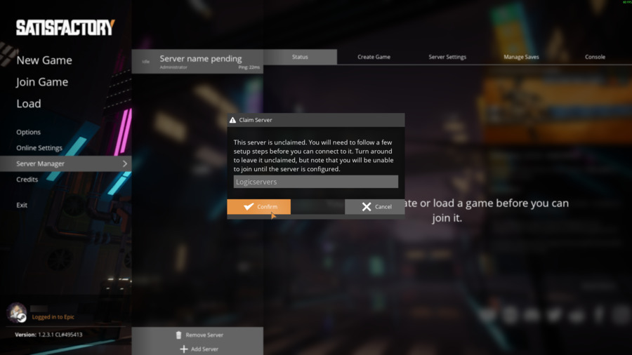 Satisfactory Claim Server popup