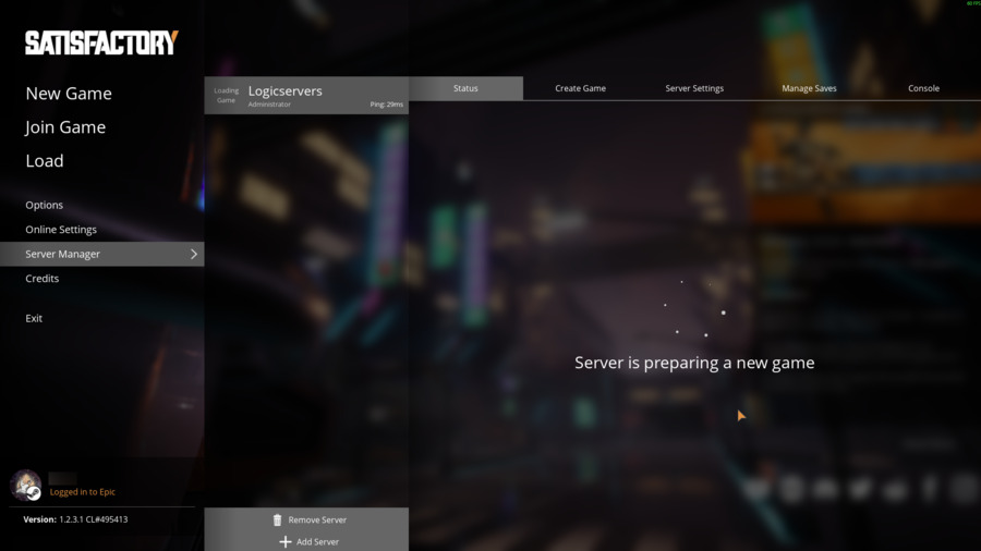 Satisfactory server preparing new game