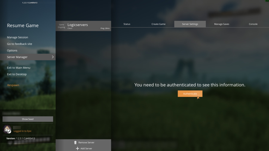 Satisfactory Server Settings authentication required