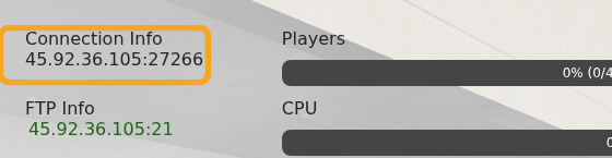 Satisfactory control panel showing Connection Info