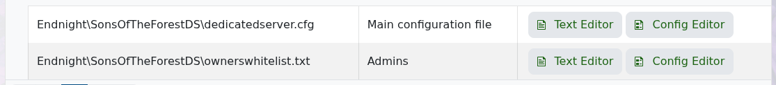 Sons of the Forest dedicatedserver.cfg and ownerswhitelist.txt configuration files in TCAdmin