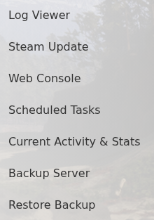 Sons of the Forest Log Viewer, Steam Update, Backup Server and Restore Backup actions in TCAdmin