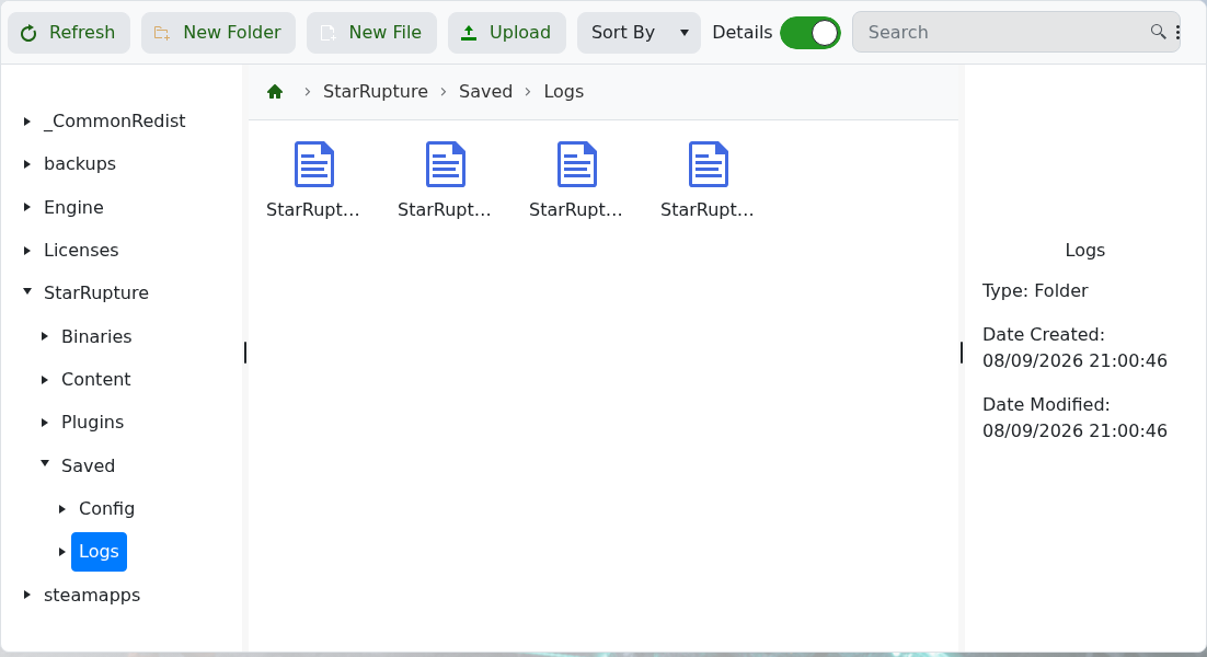 StarRupture Saved Logs directory in File Manager