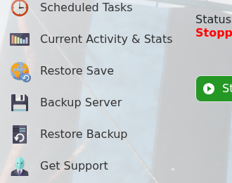 Valheim control panel showing Restore Backup