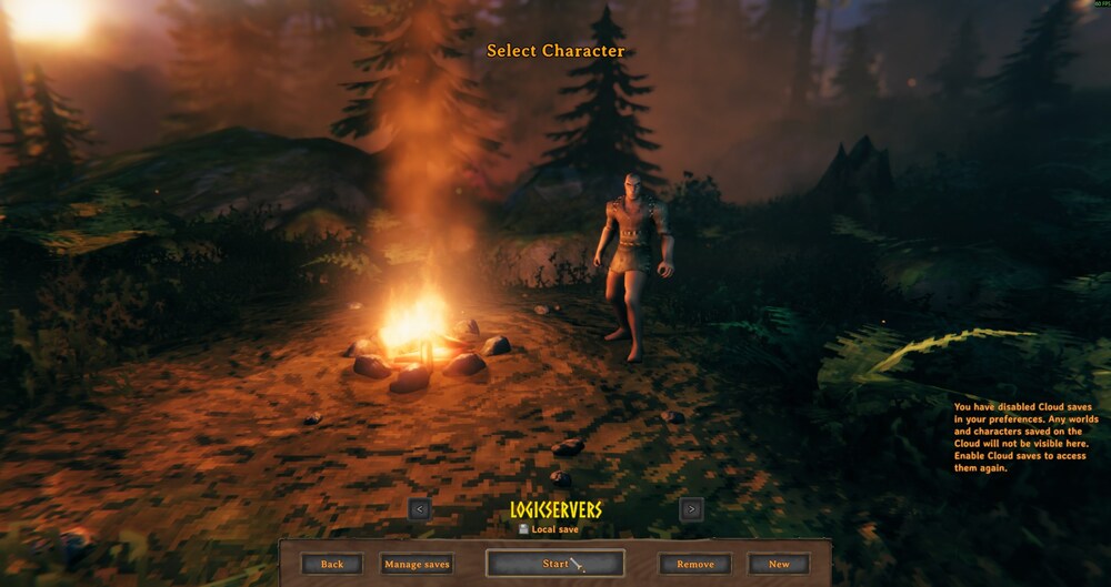 Valheim character select screen