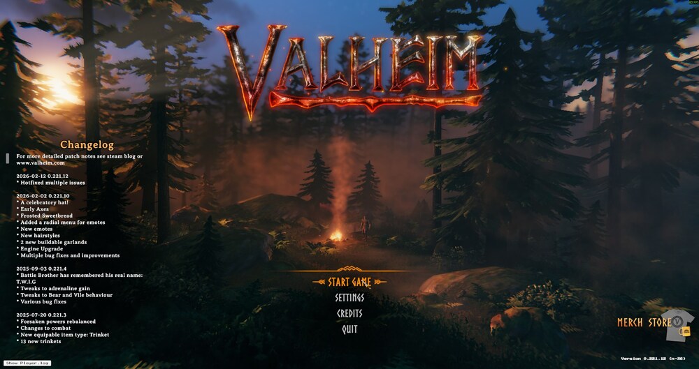 Valheim main menu