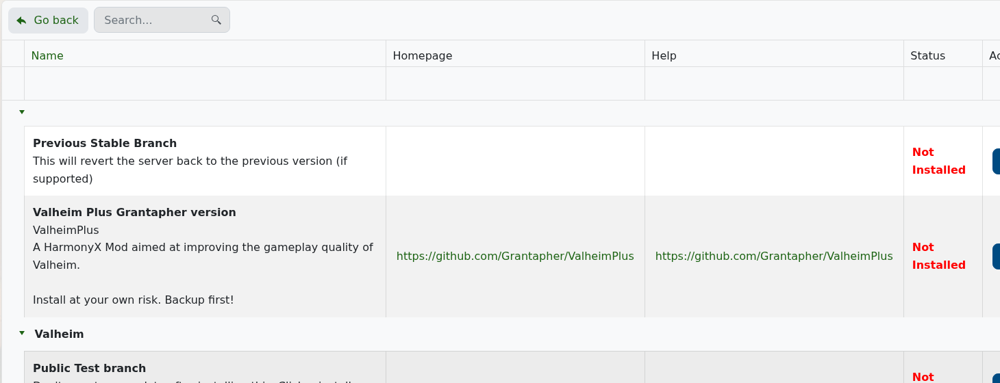 Valheim Mod Manager showing available Valheim packages