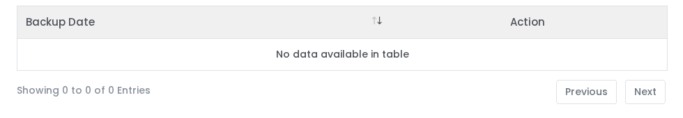 VPS Backups list with no backup rows available