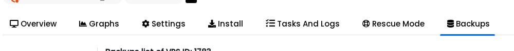 VPS panel navigation with the Backups tab selected