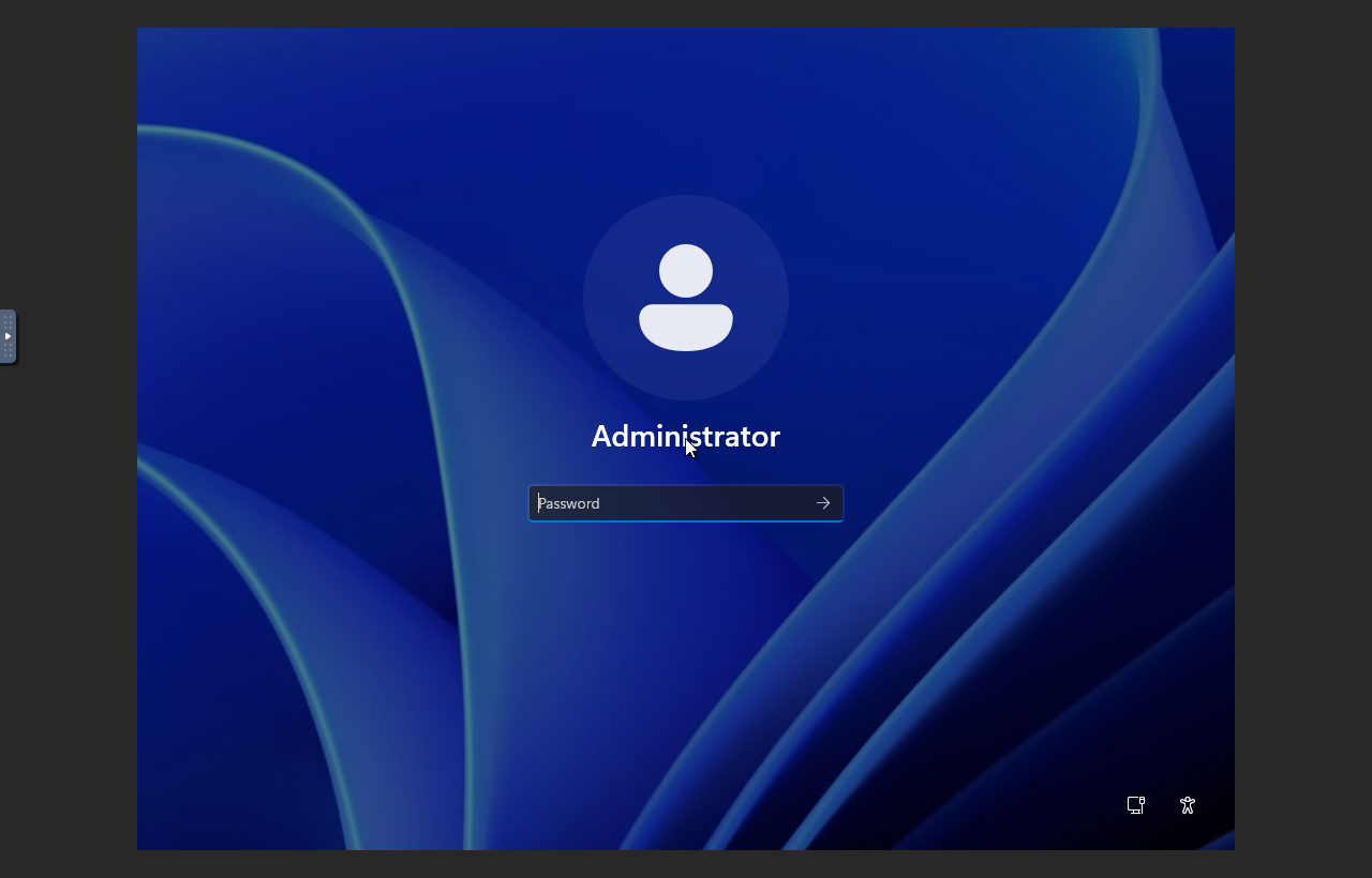 Windows VPS login screen showing the Administrator password prompt