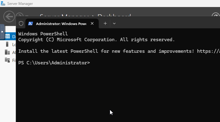 Windows VPS with PowerShell open