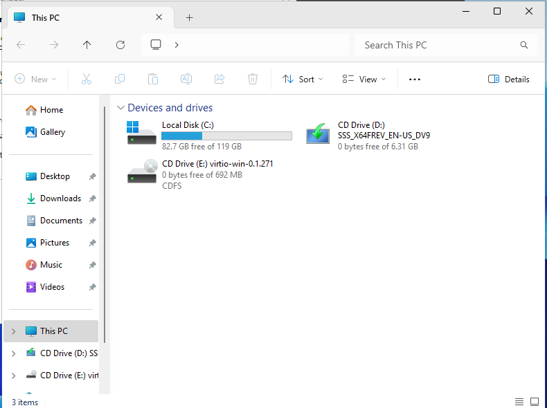 Windows VPS File Explorer This PC view showing drive free space