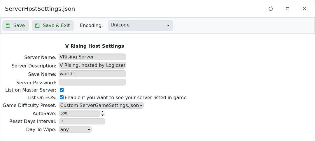 V Rising Host Settings Config Editor