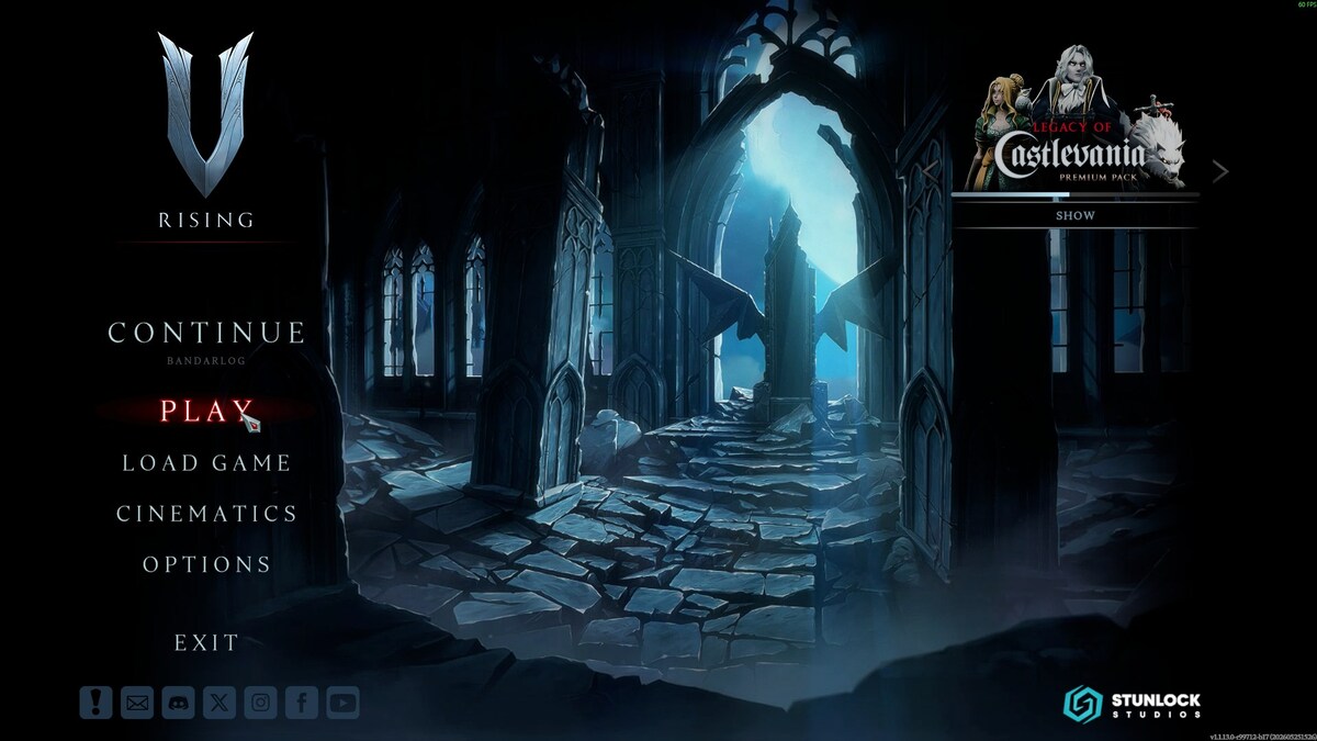 V Rising main menu showing Play