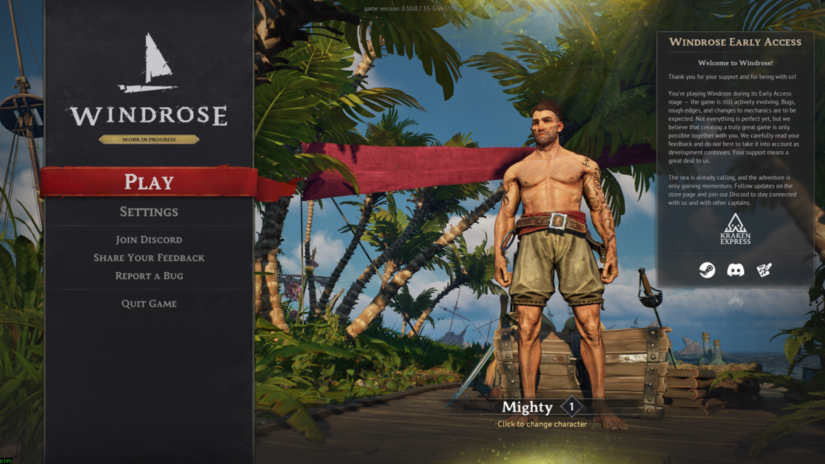 Windrose main menu with Play selected