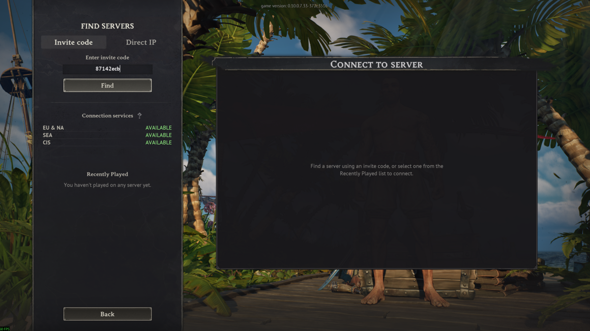 Windrose invite code tab with an invite code entered