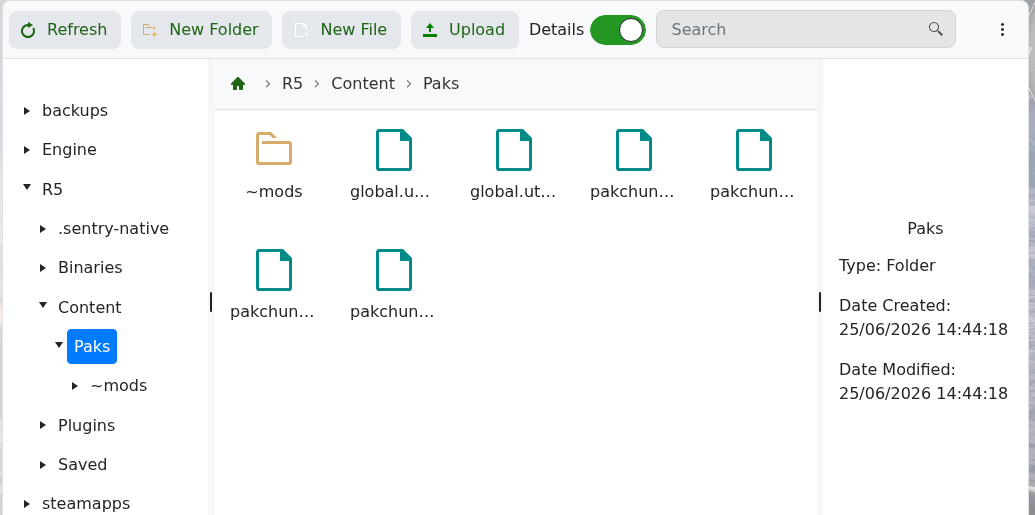 Windrose R5 Content Paks folder showing the mods folder