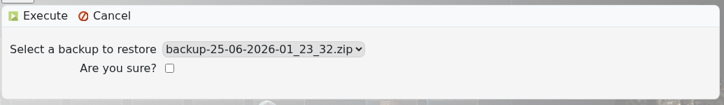 Windrose restore backup dropdown and execute button